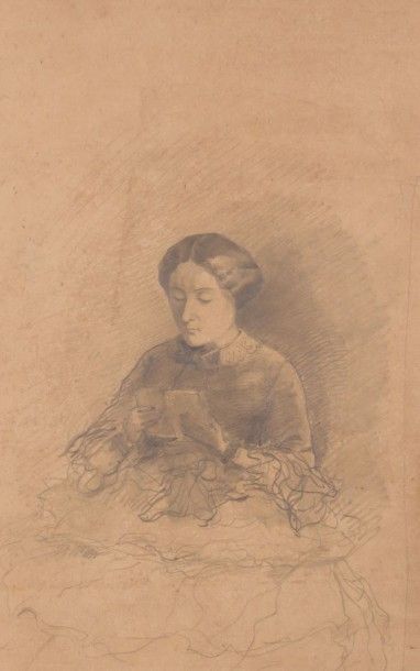 null DE VERNEILH Jules (1823-1899), attribué à 

Femme lisant

Crayon sur papier

45...
