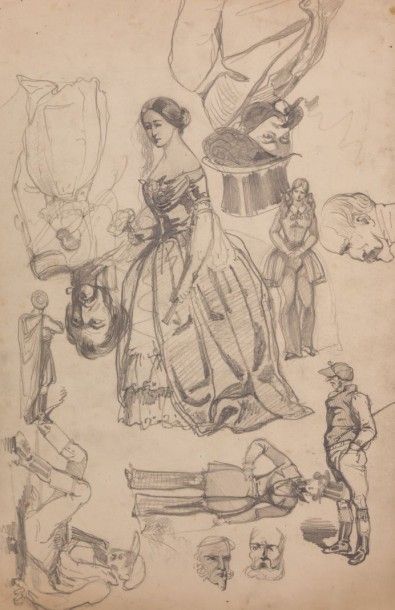 null DE VERNEILH Jules (1823-1899), attribué à 

Etude de jockeys et d'élégantes

Crayon

(quelques...