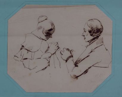 null MONNIER Henry (XIXème siècle)

Femme cousant 

Encre sur papier à vue octogonale

Monogrammée...
