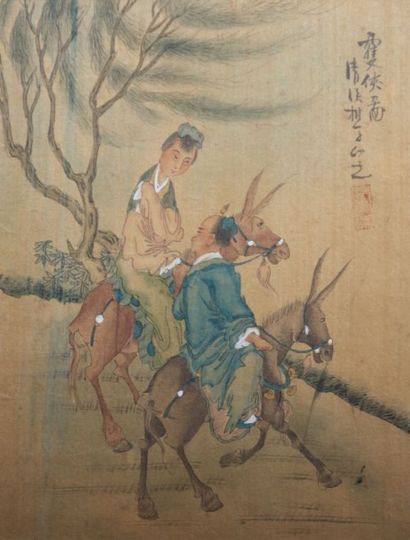 null CHINE

Couple sur des mules

Peinture sur soie

Signée en haut au milieu, porte...