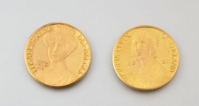 null Deux pièces commémorative en or, l'une représentant Victoria Queen of England...