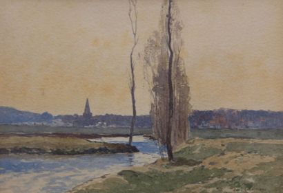 116 CABIÉ Louis Alexandre (1854-1939)
Paysage au cours d'eau et aux arbres
Aquarelle...