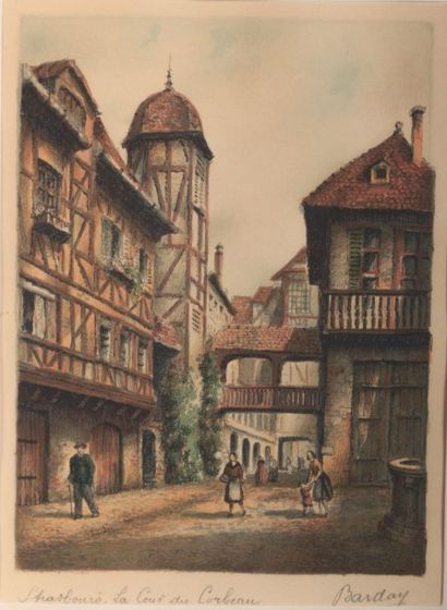 null Lot comprenant huit pièces encadrées :

- Darday (XXème siècle) Strasbourg La...