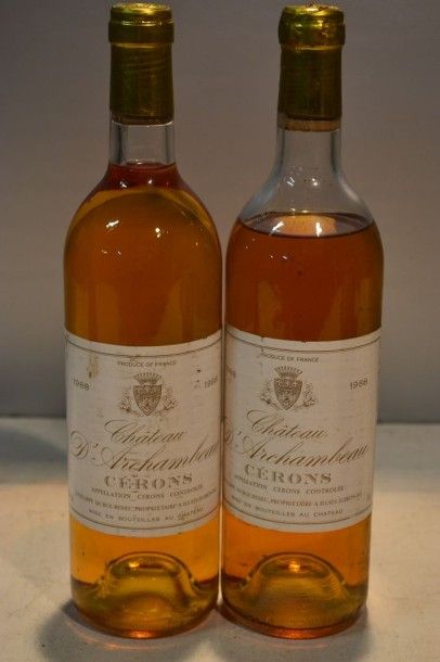 null 2 Blles	CH. D'ARCHAMBEAU	Cérons	1988

	Et. légèrement tachées. N : 1 bas goulot,...