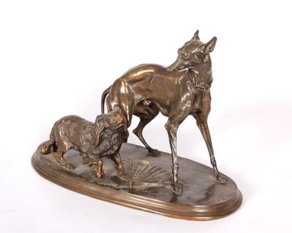 null MENE Pierre-Jules (1810-1879)

Lévrier et cocker

Bronze à patine brune

Signé...