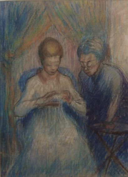 null THOMAS Jean-François (1894-1939)

Grand-mère et sa fille à l'ouvrage

Pastel...