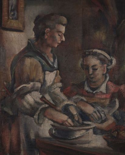 null THOMAS Jean-François (1894-1939)
Bretonnes à la cuisine
Huile sur toile
Signée...