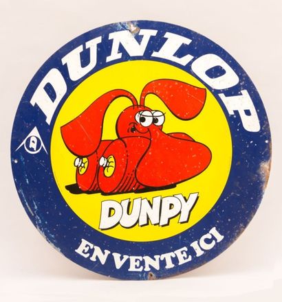 null Plaque émaillée de forme ronde recto verso marquée "Dunlop en vente ici" présentant...