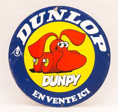 null Plaque émaillée de forme ronde recto verso marquée "Dunlop en vente ici" présentant...