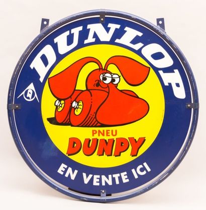 null Plaque émaillée recto verso de forme ronde marquée "Dunlop en vente ici" présentant...