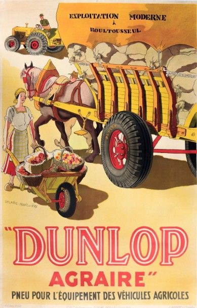 null Affiche sur papier entoilé marquée "Dunlop Agraire" illustrée d'après Delarue-Nouvellière

Imprimerie...