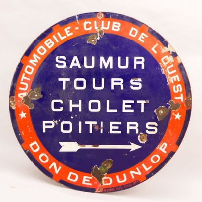 null Plaque émaillée de forme ronde marquée "Automobile Club de l'Ouest, Saumur -...