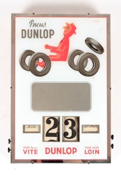 null Calendrier perpétuel à fond miroir Dunlop marqué A.Gerrer Mulhouse, dessin signé...