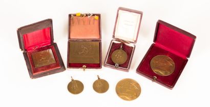 Lot de sept médailles ou plaques en bronze...