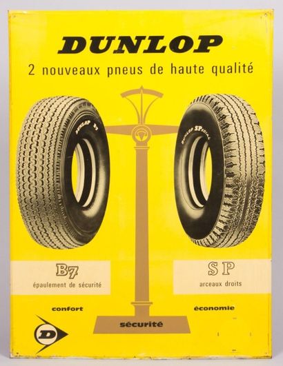 null Plaque imprimée de forme rectangulaire marquée Dunlop "2 nouveaux pneus de haute...