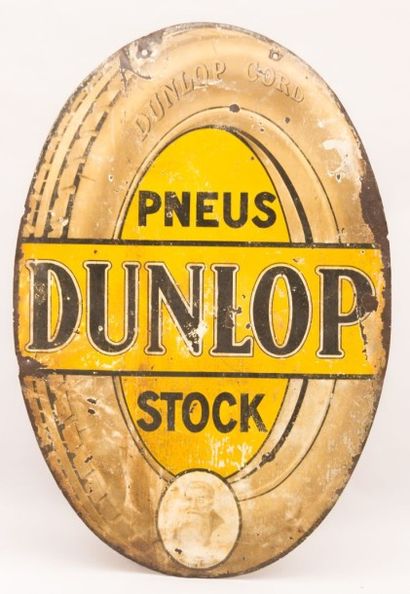 null Plaque peinte recto verso de forme ovale marquée "Pneus Dunlop Stock - Dunlop...