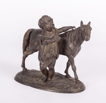 null Sculpture en régule figurant une petite fille et son poney.

XIXème siècle

(usures...