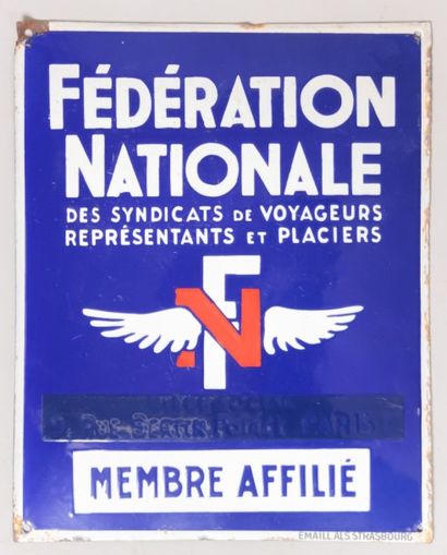 null Plaque émaillée bombée de forme rectangulaire marquée "Fédération Nationale...