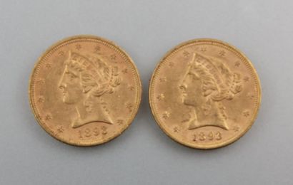 null Deux pièces de 5 dollars américain en or de 1893

Poids : 16,7 g