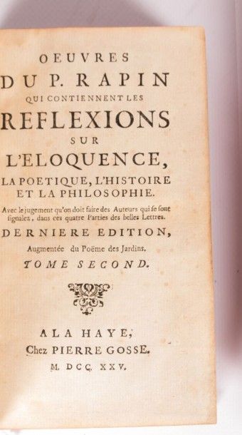 null RAPIN P.. - Oeuvres du P. Rapin - La Haye Pierre Gosse 1725 - reliure plein...