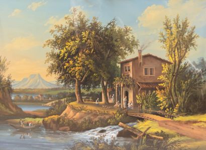 null Ecole Suisse ? du XIXème siècle

Paysage de montagne animé au bord de la rivière...