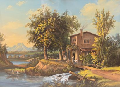 null Ecole Suisse ? du XIXème siècle

Paysage de montagne animé au bord de la rivière...
