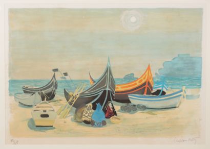 null CHAPELAN Mia (XXème siècle)

Barques sur la plage

Lithographie en couleurs

Signée...