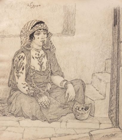  RUBCOV Aleksandr dit ROUBTZOFF Alexandre (1884-1949) 
Femme au khôl assise en tailleur...