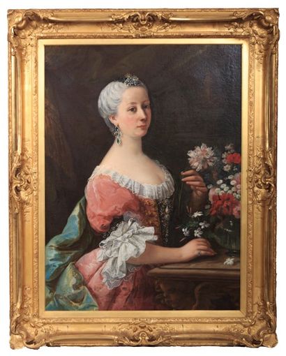 null Ecole française du XIXème siècle

Portrait d'une élégante aux bijoux et au bouquet...