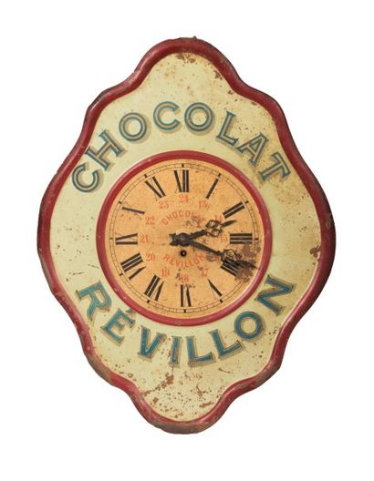 null Pendule publicitaire de forme mouvementée marquée Chocolat Révillon en tôle...