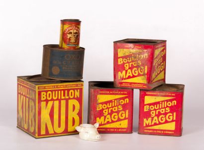 null Lot de six boites en tôle lithographiée de marque Kub, Maggi, Poule au pot et...