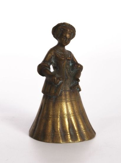 null Clochette de table en bronze la prise figurant une élégante chapeautée

XIXème...