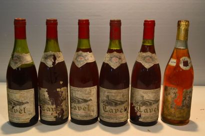 null Lot de 6 blles de vins rosés comprenant :		

5 Blles	TAVEL mise Cave Coop.		1985

1...