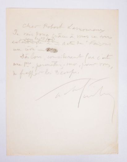 null GUITRY Sacha - lettre autographe signée à Robert Lamoureux - une page - "Cher...