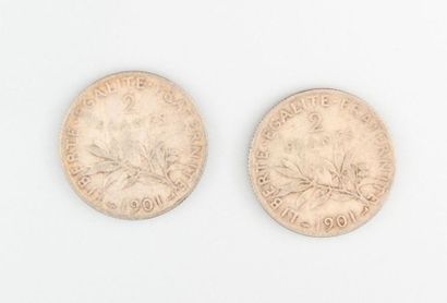 null TROISIEME REPUBLIQUE (1871-1940)

Deux pièces de deux francs Semeuse 1901

Argent

Diam....