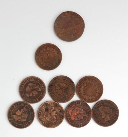 null TROISIEME REPUBLIQUE (1871-1940)

Huit pièces de cinq centimes Cérès 1872 (1),...