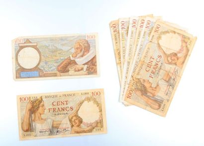 null Lots de 8 billets de 100 Francs, Banque de France - Sully datés entre 1939 et...