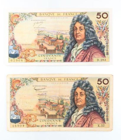 null Lot de deux billets de 50 Francs, Banque de France - Racine, l'un daté 2 octobre...