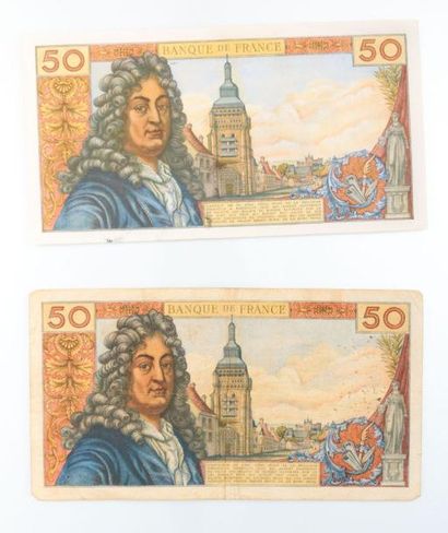 null Lot de deux billets de 50 Francs, Banque de France - Racine, l'un daté 2 octobre...