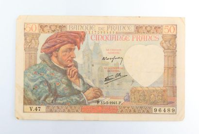 null Billet de 50 francs Banque de France - Jacques Coeur - daté 13 mars 1941 - N°96489...