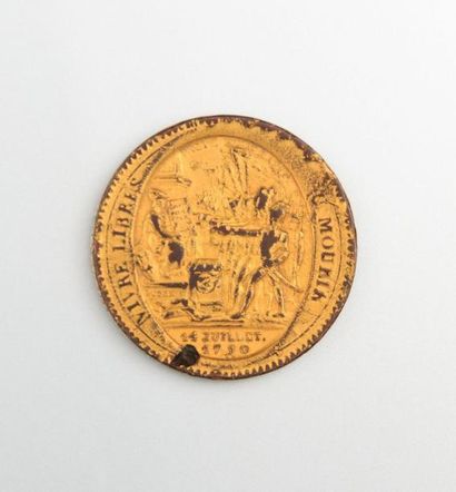 null Médaille en métal doré Vivre libres ou mourir 14 juillet 1790 - Médaille de...