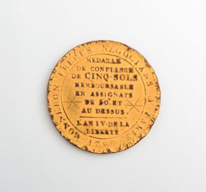 null Médaille en métal doré Vivre libres ou mourir 14 juillet 1790 - Médaille de...