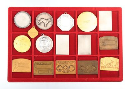 null Lot de seize médailles en argent, bronze et métal en composé de : 

- Société...