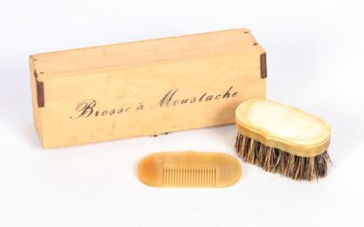 null Brosse et peigne à moustache dans un étui en bois

(état d'usage)

Haut. : 4...