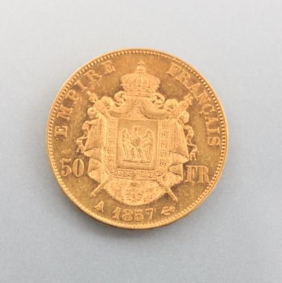null Pièce en or, 50 Francs - Napoléon III Empereur, tête nue, année 1857 A - Graveur...
