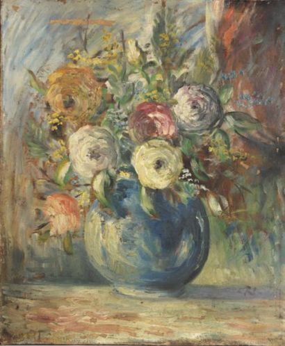 null ARAR René (1908 - 1973)
- Bouquet de fleurs au vase bleu - Huile sur toile -...