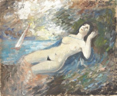 null ARAR René (1908 - 1973)

- Baigneuse dénudée au voilier - Huile sur toile -...