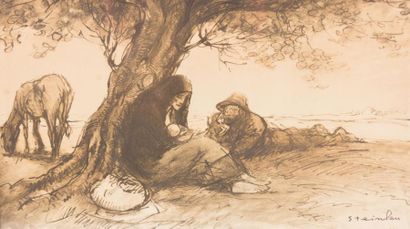 null STEINLEN Théophile Alexandre (1859-1923), d'après

Repos sous l'arbre

Lithographie

Signée...