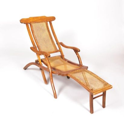 Chaise longue pliable en bois naturel à dossier...