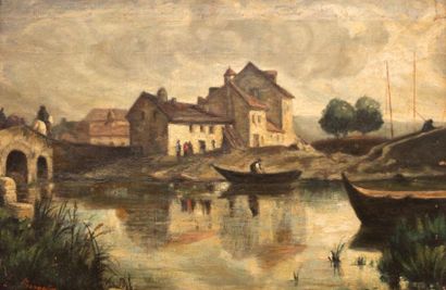 null BONNETON Louis (1851-1933)

Paysage lacustre

Huile sur toile

Signée en bas...